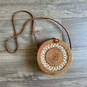 Handwoven Round Rattan Purse - Like new!